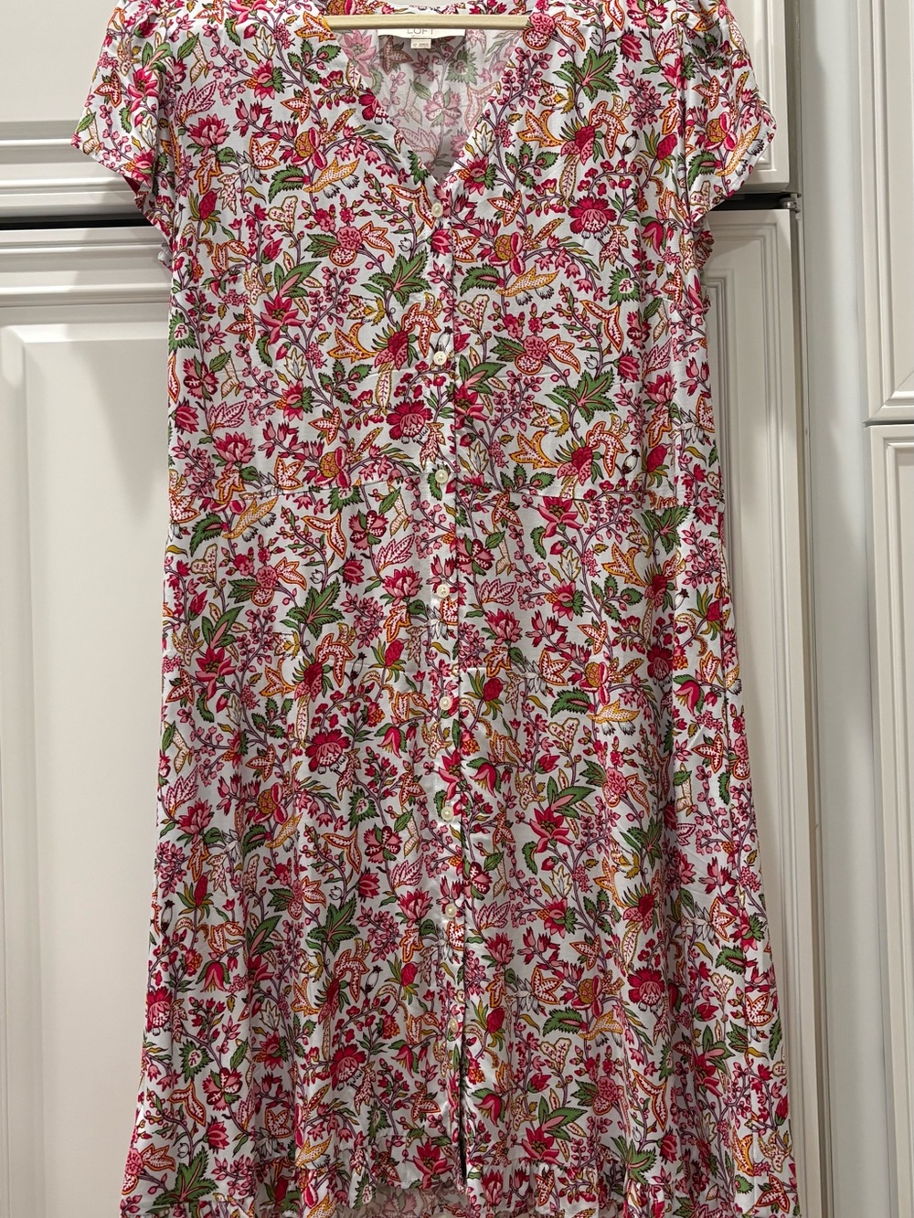 Loft Pink Floral Button-Front Dress